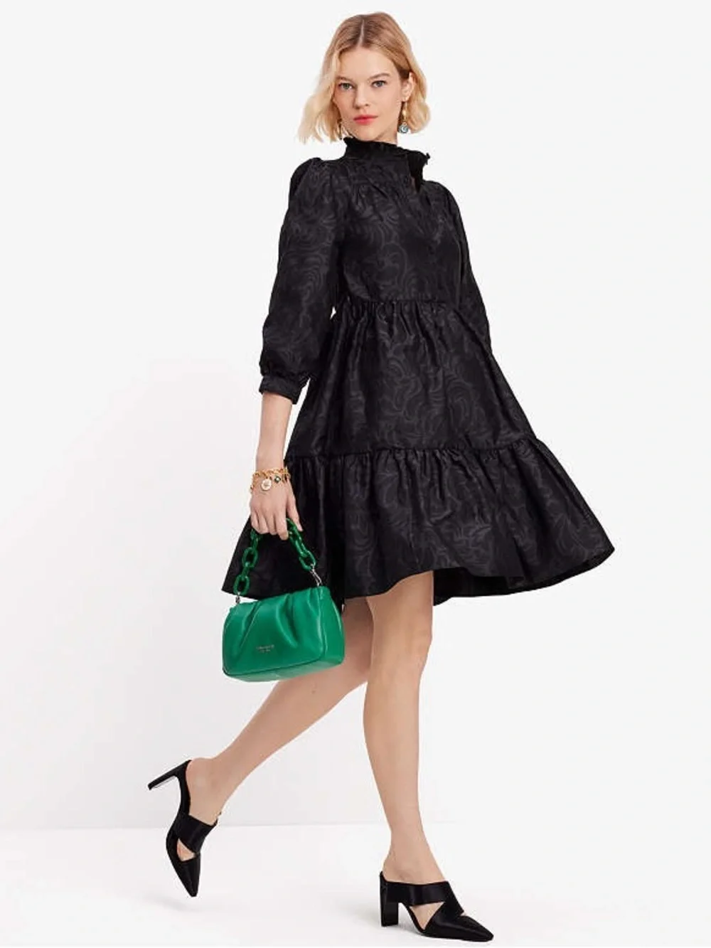 ✨ Kate Spade New York Flourish Swirl Tiered Taffeta Mini Dress Size Medium